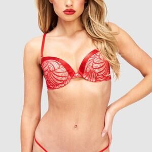 NWT Frederick's Of Hollywood Extreme Cleavage Tuxedo Lace PushUp RedBra Size32D